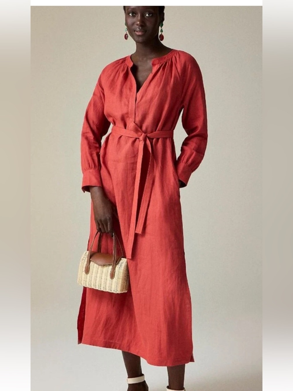 J Crew 100% Linen Rust Maxi Dress Size M